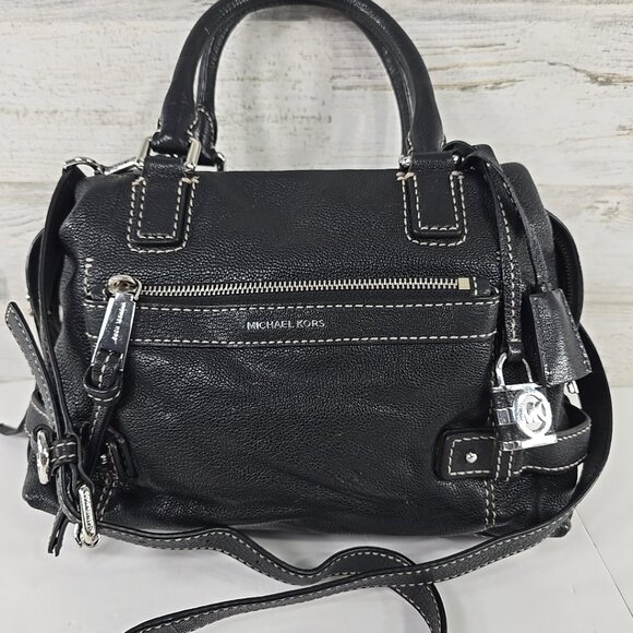 MICHAEL MICHAEL KORS ABBY MEDIUM BLACK LEATHER SATCHEL BAG CROSSBODY STRAP *VGC* - Picture 2 of 16